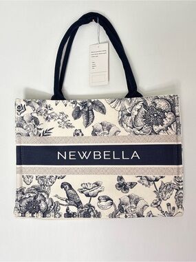Newbella Floral Canvas Tote Bag in Cream and Navy New